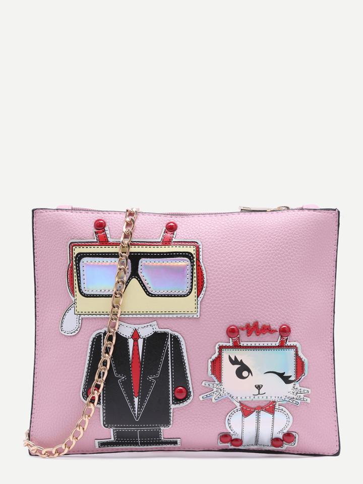 Shein Cute Pink Cartoon Patch Clutch Bag With Chain Strap