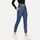 Shein Straight Leg Faded Jeans With Belt