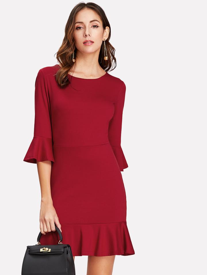 Shein Flounce Sleeve Ruffle Hem Dress