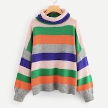 Shein Rolled Up Neck Color Block Jumper