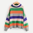 Shein Rolled Up Neck Color Block Jumper