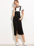 Shein Black Split Front Stitch Detail Overall Denim Dress