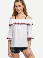 Shein White Cold Shoulder Bell Sleeve Ruffle Top