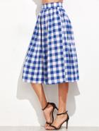Shein Blue Gingham Pleated Midi Skirt