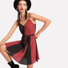 Shein Cut And Sew Button Detail Belted Cami Dress