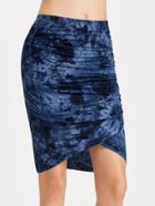 Shein Navy Tie Dye Print Ruched Wrap Skirt