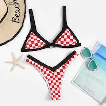 Shein High Leg Random Checker Bikini Set