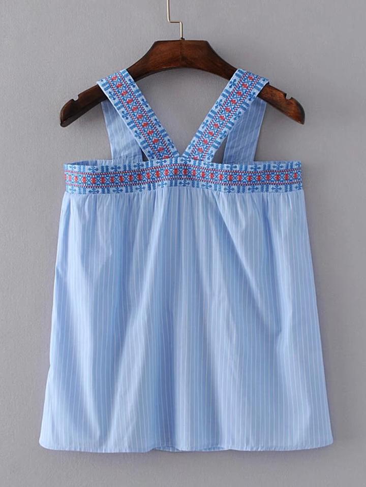 Shein Vertical Striped Embroidery Tunic Top