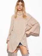 Shein Apricot Cowl Neck Raglan Sleeve Wrap Front Sweater