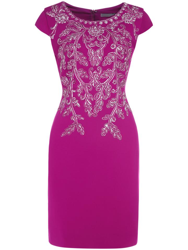 Shein Hot Pink Cap Sleeve Disc Flowers Sheath Dress