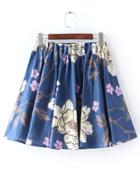 Shein Blue Florals Flare Skirt