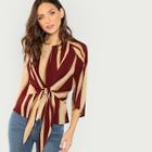 Shein Vertical Stripe Knot Front Blouse