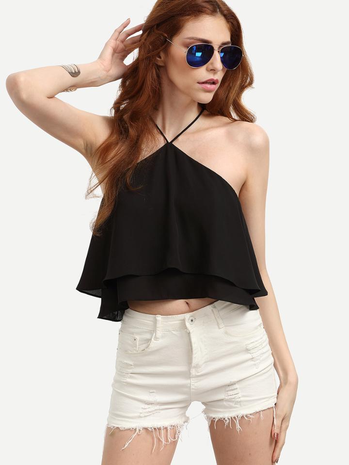 Shein Black Halter Neck Layered Cami Top