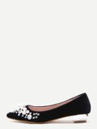 Shein Black Jewelry Embellished Velvet Point Toe Pumps