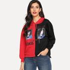 Shein Two Tone Girl Print Hoodie