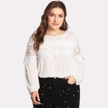 Shein Plus Lace Applique Crinkle Top