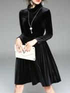 Shein Black Collar Pleated Velvet Dress