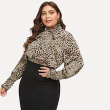 Shein Plus Tie Neck Leopard Print Blouse