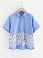 Shein Contrast Floral Lace Embellished Blouse