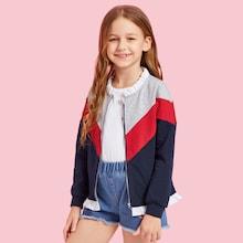 Shein Girls Frill Trim Color Block Jacket