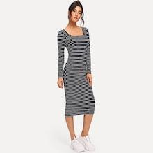 Shein Scoop Neck Striped Pencil Dress
