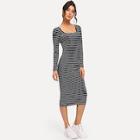 Shein Scoop Neck Striped Pencil Dress