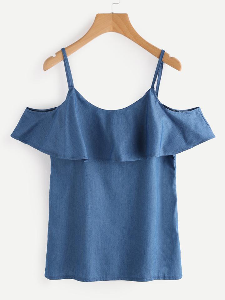 Shein Flounce Layered Chambray Top