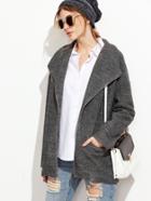 Shein Grey Marled Knit Drape Collar Zip Up Coat