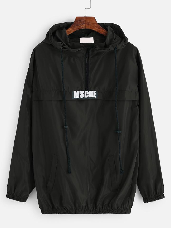 Shein Printed Drawstring Hooded Sweatshirt With Zipper Detail