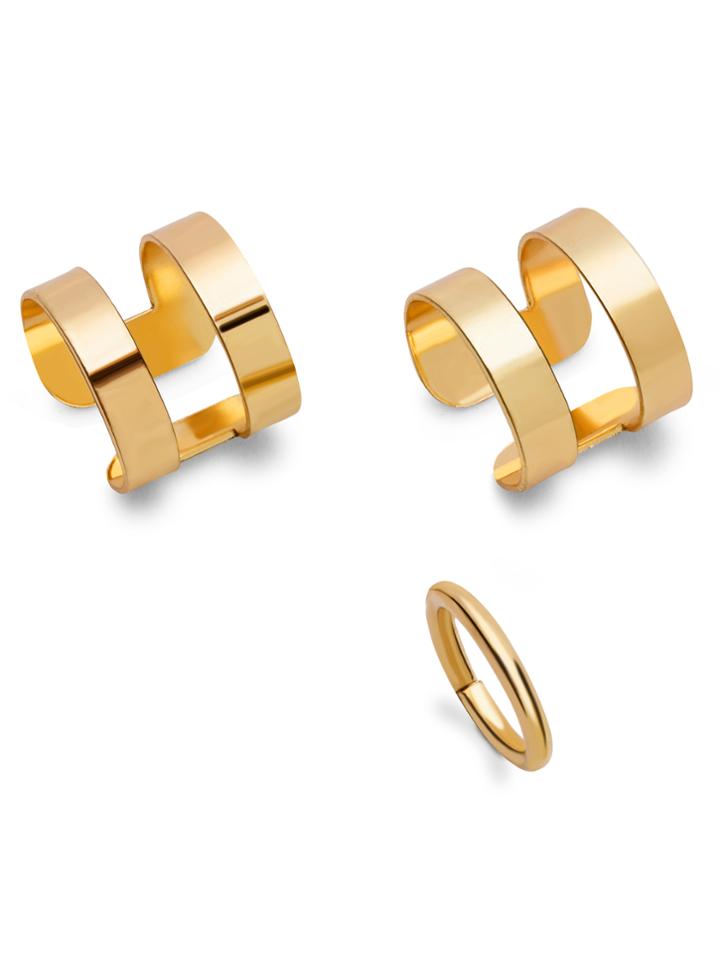 Shein 3pcs Gold Plated Hollow Out Ring Set