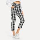 Shein Plaid Belted Decoration Pants