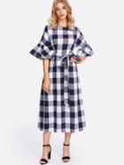 Shein Self Belted Checked Dress