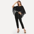 Shein Cloak Sleeve Open Back Solid Jumpsuit