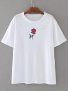 Shein White Flower Print Ripped Detail T-shirt