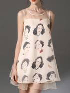 Shein Nude Character Print Organza Dress