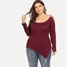 Shein Plus Criss Cross Shoulder Asymmetric Hem Tee