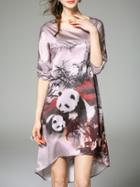 Shein Multicolor Pandas Print High Low Dress