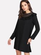 Shein Dotted Mesh Panel Ruffle Dress