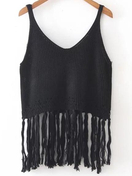 Shein V-neckline Fringe Hem Sweater Vest