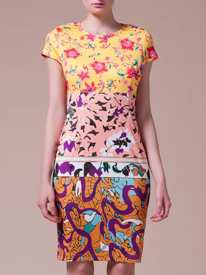Shein Color Crew Neck Print Sheath Dress