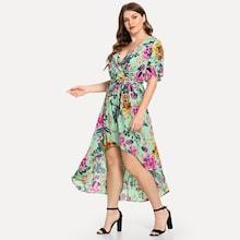 Shein Plus Waist Belted Flower Print Dress