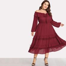 Shein Plus Tassel And Ruffle Layered Bardot Dress