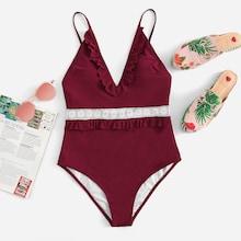 Shein Hollow-out Frill Trim Swimsuit
