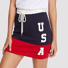Shein Drawstring Waist Color Block Letter Skirt