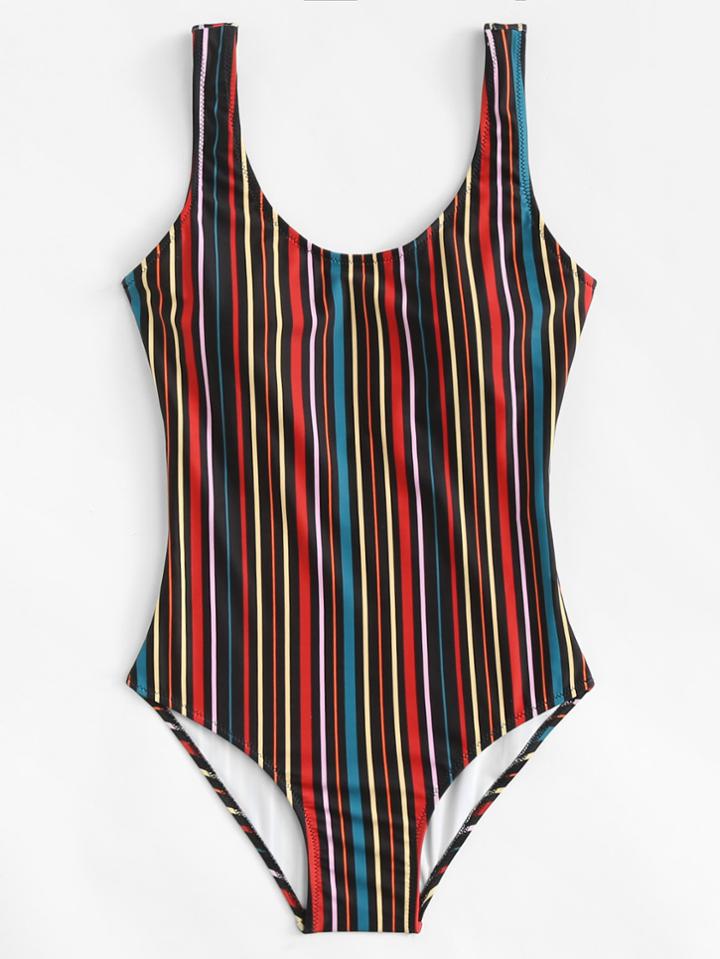 Shein Low Back Vertical Striped Swimsuit