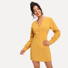 Shein Plunging Neck Button Detail Dress
