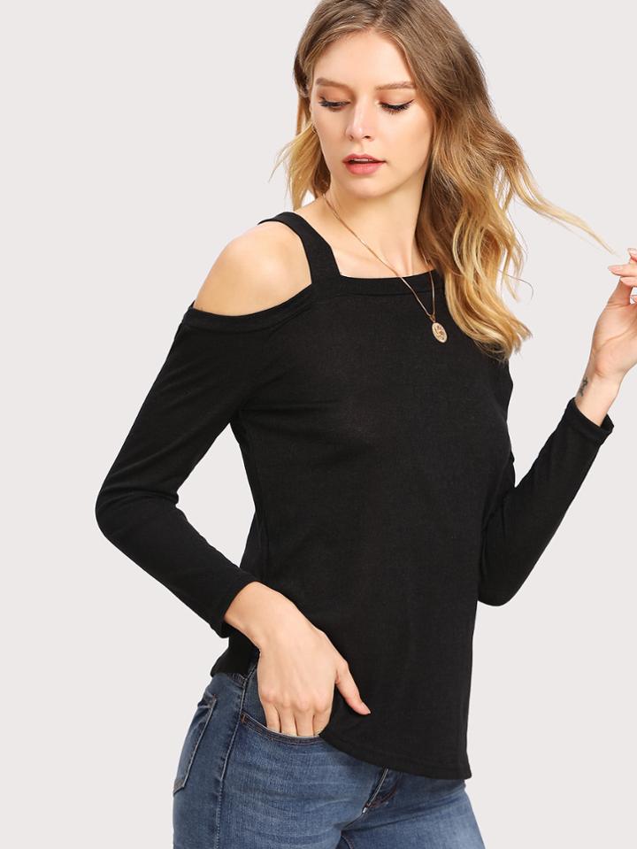 Shein Asymmetrical Open Shoulder Solid Tee