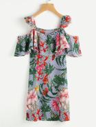 Shein Random Jungle Print Flounce Layered Striped Dress