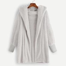 Shein Plus Solid Hooded Teddy Coat
