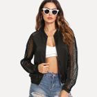 Shein Sheer Mesh Raglan Sleeve Zip Up Jacket